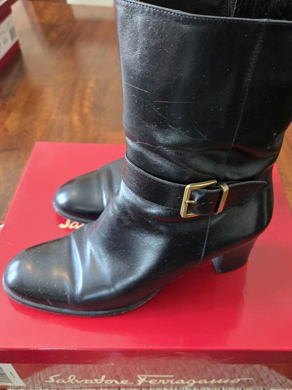 Vintage Ferragamo LAZARE Mid-Calf Nero Boots - 7 C
